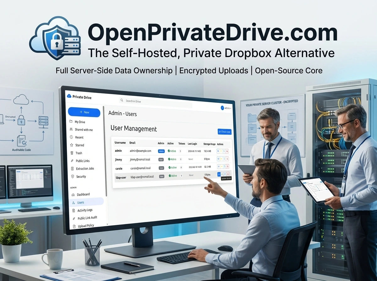 Dashboard di OpenPrivateDrive - un'alternativa sicura a Dropbox per l'archiviazione su cloud privato